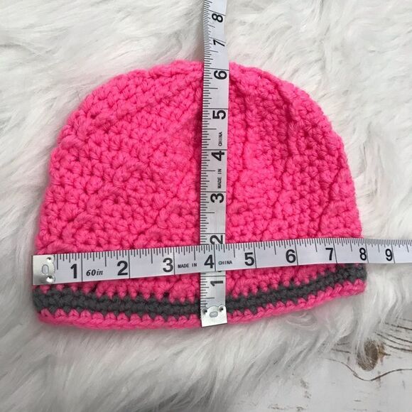 D Crochet Pink Grey Winter Hat Little Girl - Picture 3 of 7
